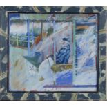 Mick Rooney - Pekinese on Hove Seafront with Bijou O'Connor, watercolour with gouache, signed and