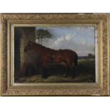 Attributed to J.W. Hillyard - Portrait of a Horse within a Landscape, a Hunt in the distance, 19th