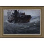 Ernst Dade - Paddle Steamer in Rough Seas, early 20th century watercolour with gouache, signed, 34cm