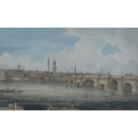 Gideon Yates - View of the West Side of London Bridge, watercolour, signed and dated 1828, 32cm x