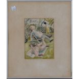 Michael Coulter - 'Reading on the Lawn', watercolour, signed with initials and dated '84 recto,