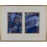 Mick Rooney - 'He Dances On As His Wife Swoons', diptych watercolour with gouache, signed and