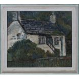 Fred Yates - View of a Cottage at Pont Pill Creek, 20th century oil on board, signed recto,