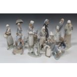 Ten Lladro porcelain figures, including Shepherdess with Rooster, No. 4677, boxed, Aracely with