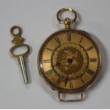 An 18ct gold keywind open-faced lady's/nurse's fob watch, with jewelled cylinder movement, signed '