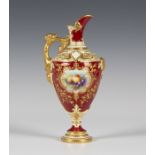 A Royal Worcester porcelain ewer, circa 1903, painted by William Hawkins, signed, the ovoid body