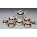 A Minton bone china 'Cordoba' pattern part tea and coffee service, comprising teapot and cover,