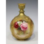 A Royal Worcester bone china blush ground vase, circa 1911, the globular body and narrow neck
