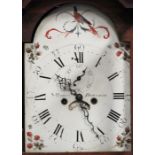 A George III oak longcase clock with eight day movement striking on a bell, the painted break arch