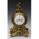 A late 19th century French ormolu mantel clock with eight day movement striking on a bell, the