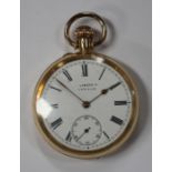 An 18ct gold keyless wind open-faced gentleman's pocket watch, the enamelled dial with subsidiary