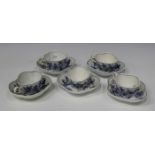 A harlequin set of ten Meissen porcelain blue and white teacups and saucers, early 20th century,