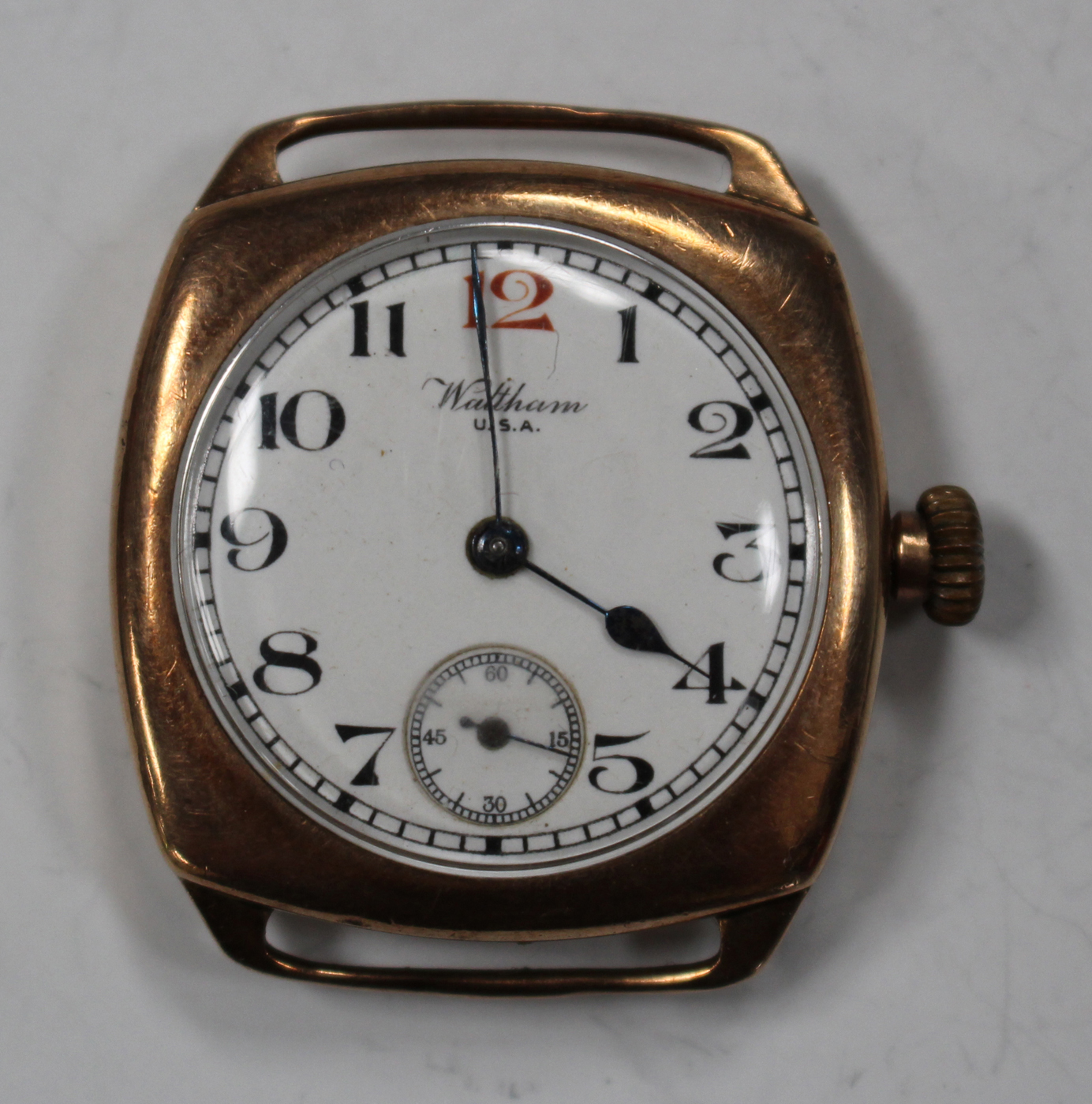 A Waltham 9ct gold cushion cased gentleman's wristwatch, with a signed jewelled movement, - Image 2 of 4