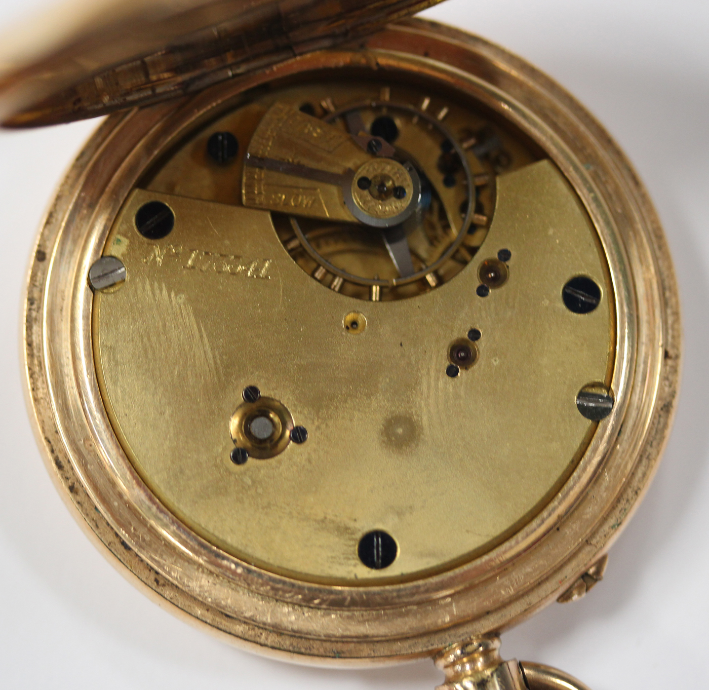 A gilt metal keyless wind half-hunting cased gentleman's pocket watch, the gilt jewelled lever - Image 6 of 7