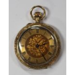 An 18ct gold keyless wind open-faced lady's fob watch, with a gilt cylinder movement, the case