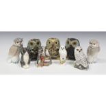 Three Lladro gres models of Little Eagle Owl, No. 2020, together with a group of similar models of
