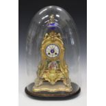 A late 19th century French gilt spelter and porcelain mantel clock with eight day movement