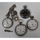 A silver cased keywind open-faced gentleman's pocket watch, the enamelled dial with black Roman