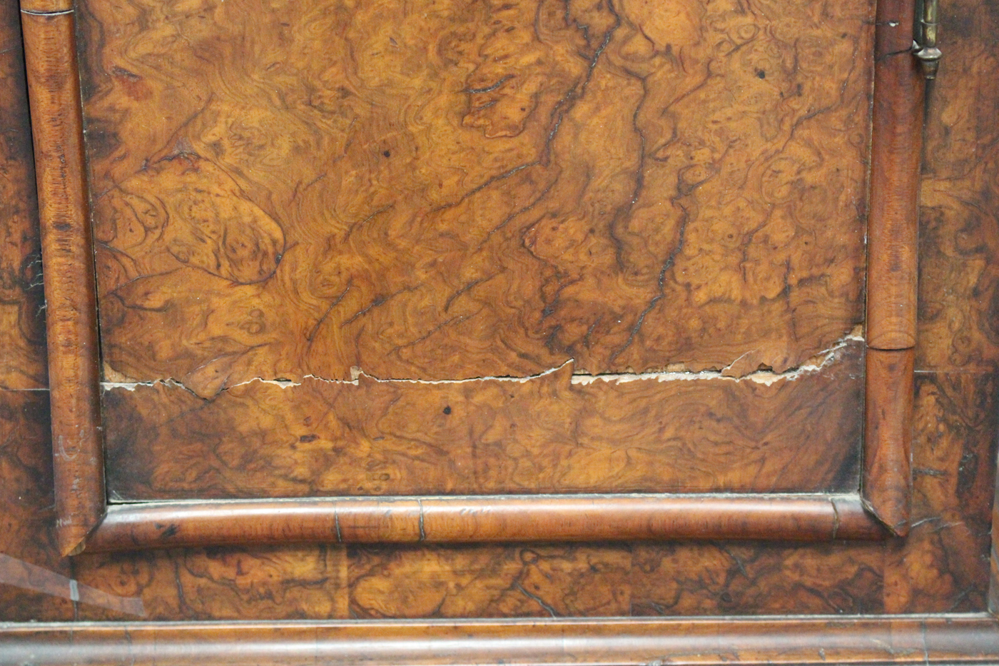 An early 18th century burr walnut longcase clock with brass five-pillar eight day movement - Image 3 of 9