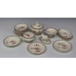 An English pottery part toy dinner service, late 19th/early 20th century, claret printed with scenes