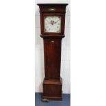 A George III mahogany longcase clock with thirty hour movement striking on a bell, the painted