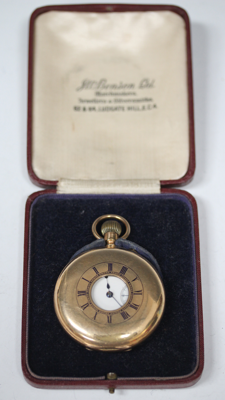 A gilt metal keyless wind half-hunting cased gentleman's pocket watch, the gilt jewelled lever - Image 2 of 7