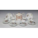 A Shelley bone china Richmond shape 'Wild Flowers' pattern set of six teacups and saucers, green