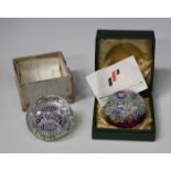 A Perthshire limited edition latticinio glass paperweight, dated 1973, No. 96/300, with multiple