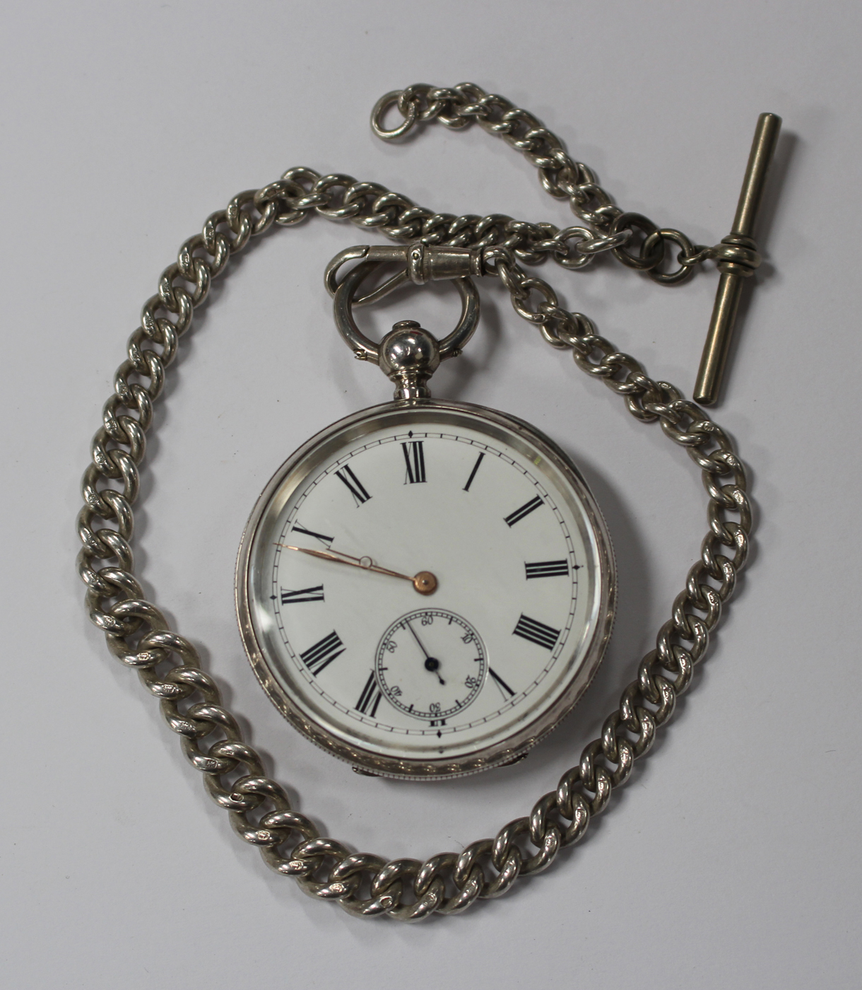 A silver keywind open-faced gentleman's pocket watch, the white enamelled dial with subsidiary