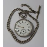 A silver keywind open-faced gentleman's pocket watch, the white enamelled dial with subsidiary