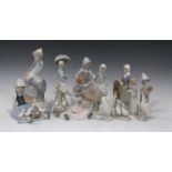 Ten Lladro porcelain figures, including Little Girl with Goat, No. 4812, Avoiding the Goose, No.