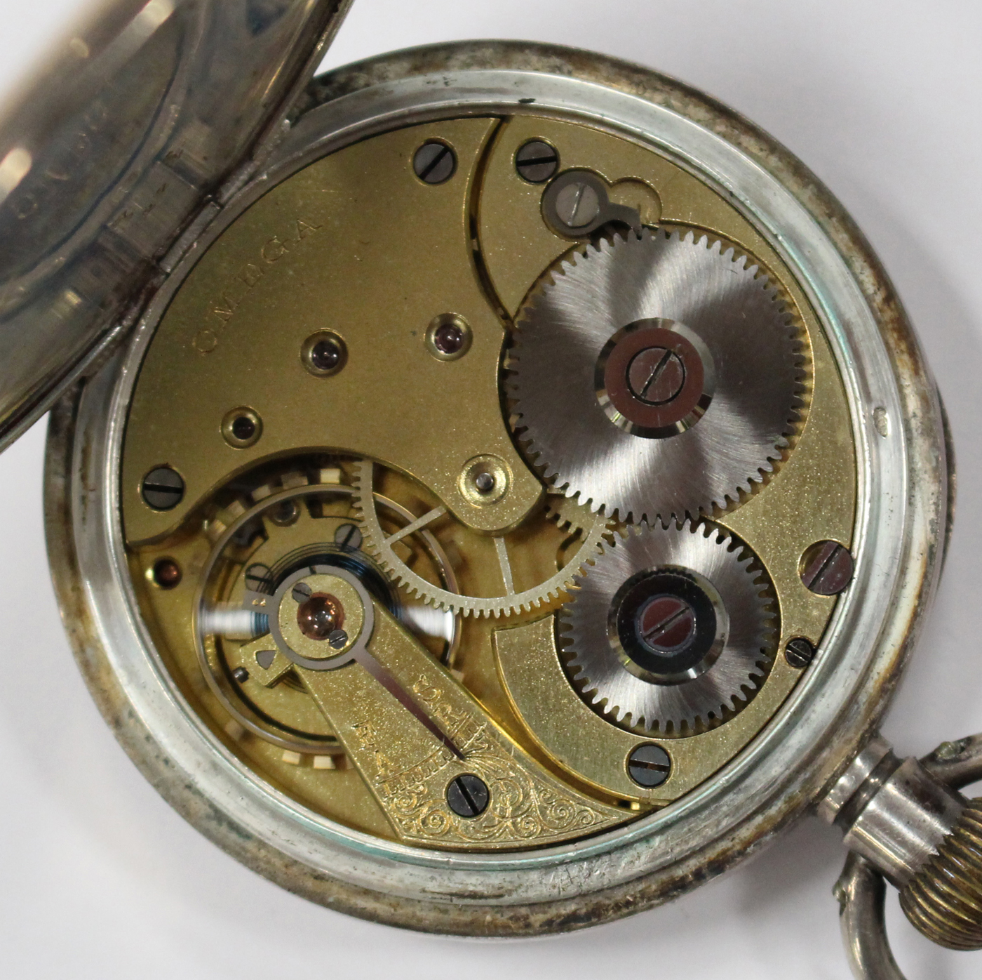 An Omega silver cased keyless wind open-faced gentleman's pocket watch, with a signed gilt - Image 4 of 4