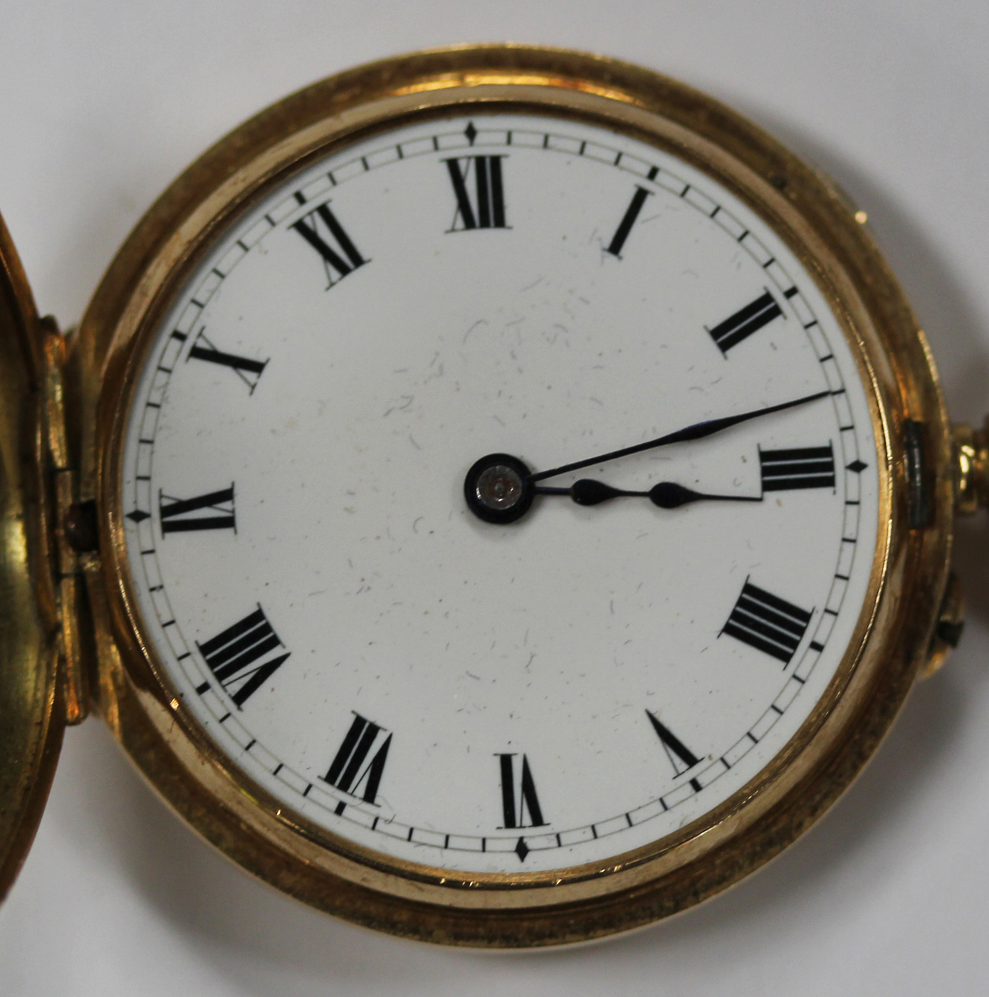 An 18ct gold keyless wind half-hunting cased lady's fob watch, with a gilt jewelled movement, 18ct - Image 6 of 6