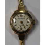 A Rotary 9ct gold cased lady's wristwatch, the signed circular silvered dial with gilt Arabic