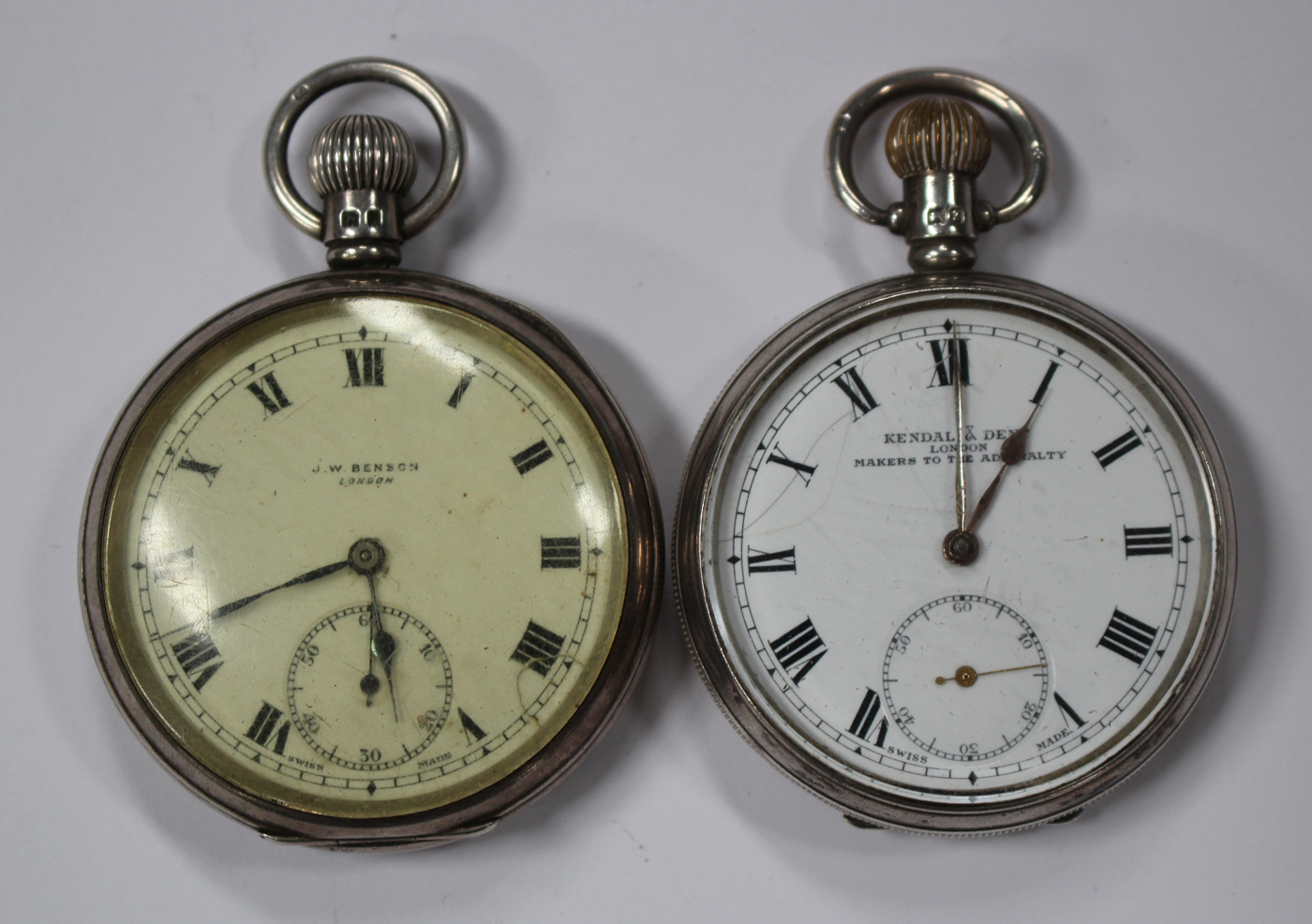 A J.W. Benson London silver cased keyless wind open-faced pocket watch, the signed enamelled dial