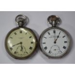 A J.W. Benson London silver cased keyless wind open-faced pocket watch, the signed enamelled dial