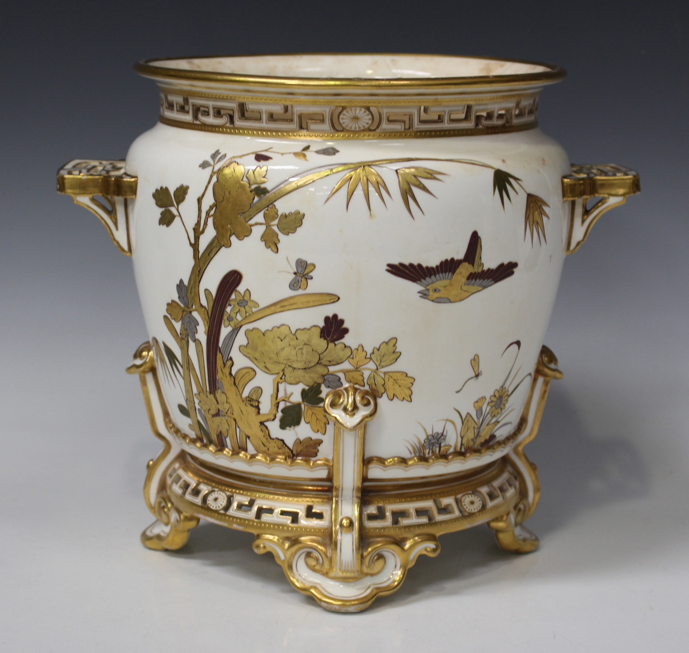 An aesthetic porcelain jardinière, late 19th century, possibly by Moore Brothers, of tapering
