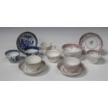 A mixed group of English 18th century porcelain teawares, including Worcester, New Hall and