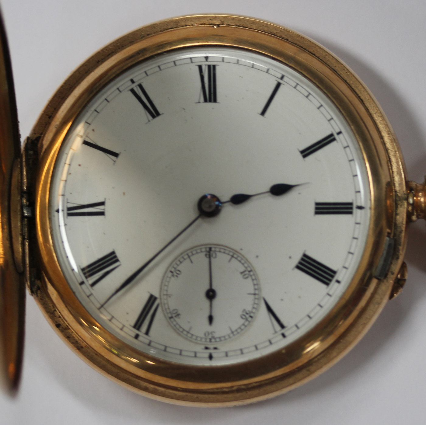 A gilt metal keyless wind half-hunting cased gentleman's pocket watch, the gilt jewelled lever - Image 7 of 7