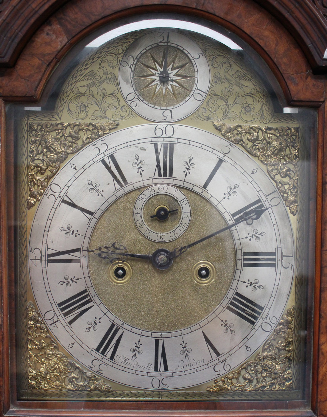 An early 18th century burr walnut longcase clock with brass five-pillar eight day movement - Image 7 of 9