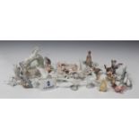 Thirteen Lladro porcelain models of animals, including Kingfisher, No. 1301, Couple of Nightingales,