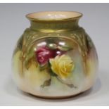 A Royal Worcester Hadley Ware bone china posy vase, circa 1907, of circular lobed form, painted with