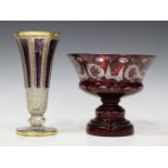 A Moser amethyst and clear glass vase, early 20th century, the faceted tapering body with amethyst