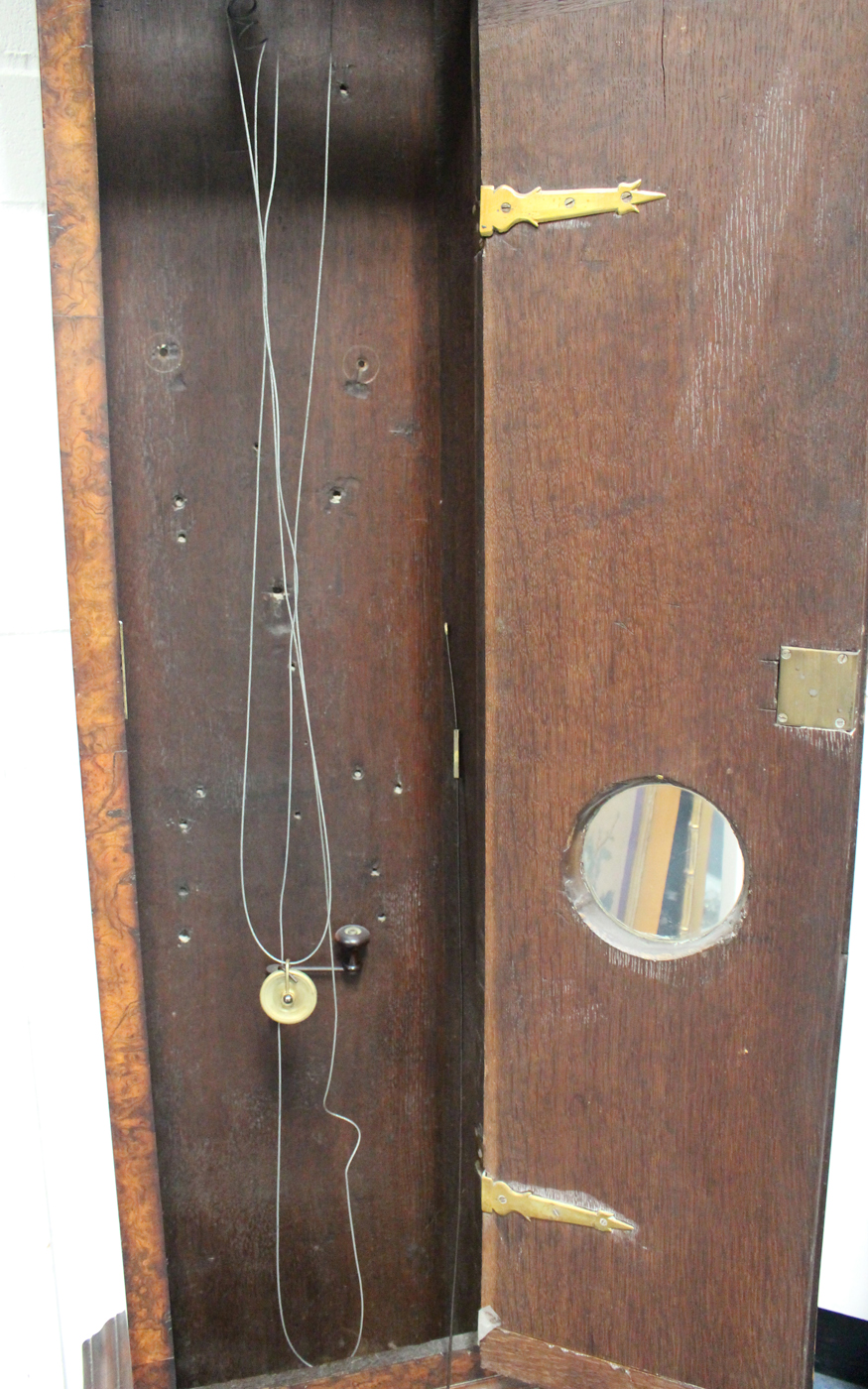 An early 18th century burr walnut longcase clock with brass five-pillar eight day movement - Image 5 of 9