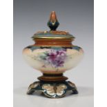 A Hadley's Worcester faience porcelain potpourri jar and cover, circa 1897-1900, the squat ovoid