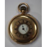 A gilt metal keyless wind half-hunting cased gentleman's pocket watch, the gilt jewelled lever