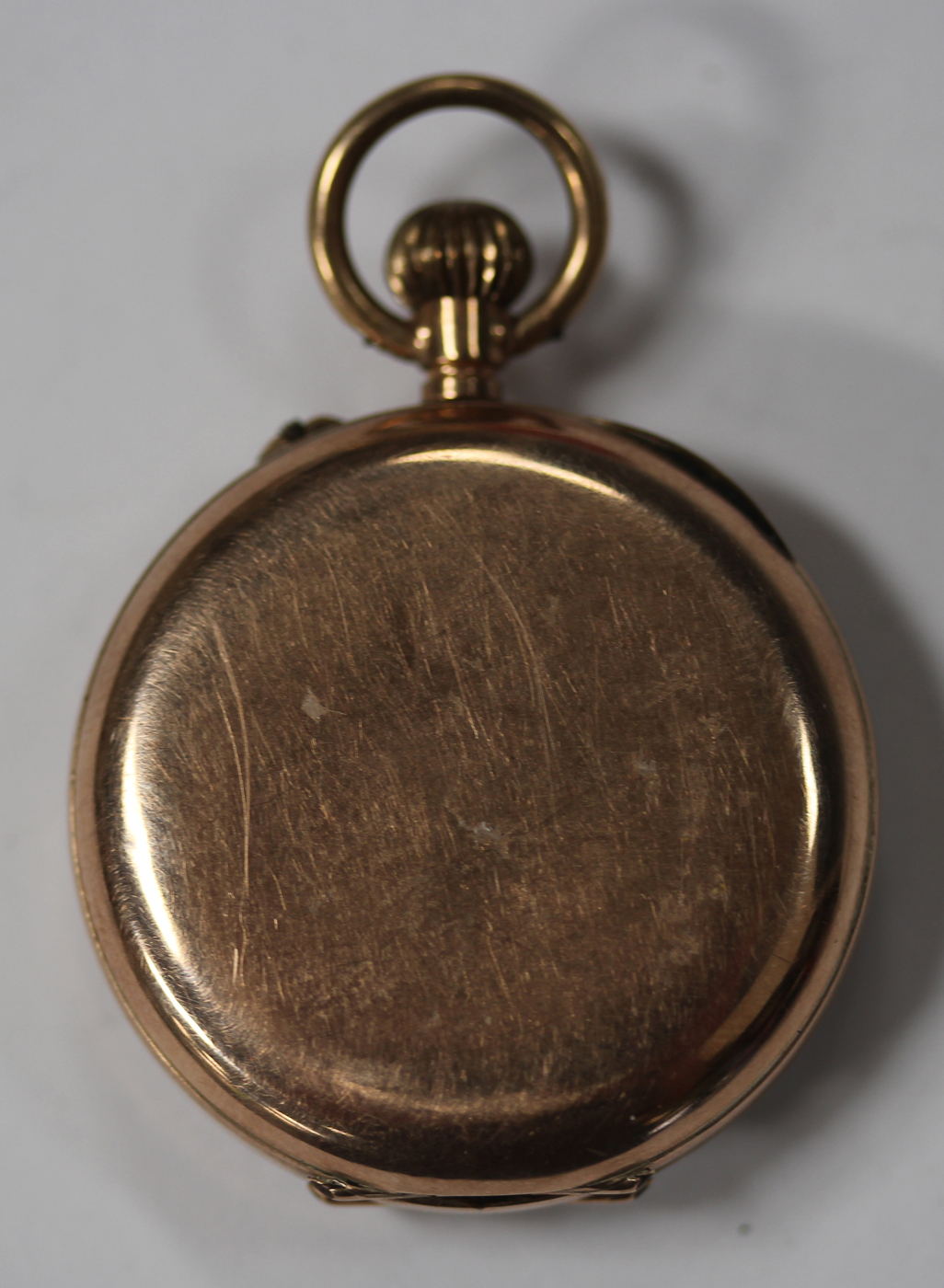 A 9ct gold keyless wind open faced lady's fob watch, the enamelled dial with Roman numerals and - Image 3 of 3