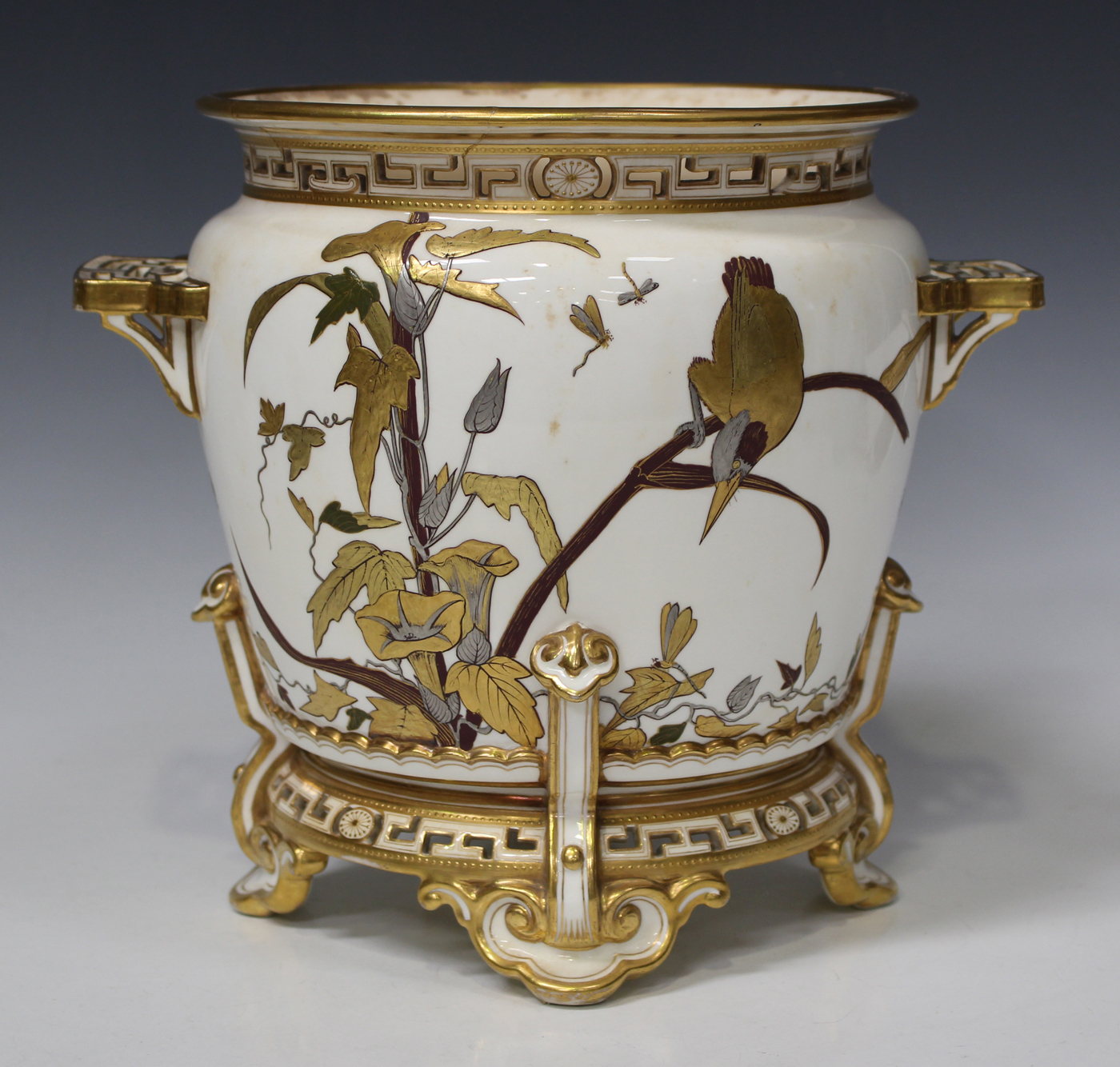 An aesthetic porcelain jardinière, late 19th century, possibly by Moore Brothers, of tapering - Image 2 of 3