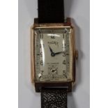 A Rotary 9ct gold rectangular cased gentleman's wristwatch, with a jewelled lever movement, detailed