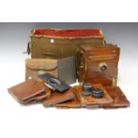 A late 19th century mahogany and lacquered brass folding plate camera with O. Sichel & Co wide angle